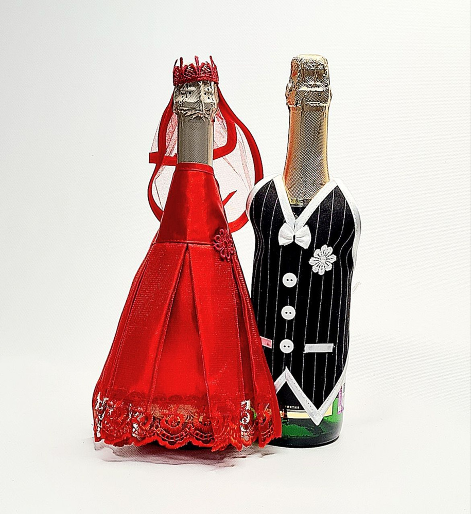 Одежда для бутылок шампанского на свадьбу в русском народном стиле купить в СПб