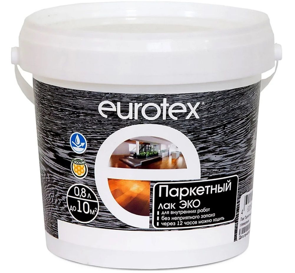 Лак EUROTEX Паркетный ЭКО полуматовый акрил-уретановый бесцветный 0.8 л  #1