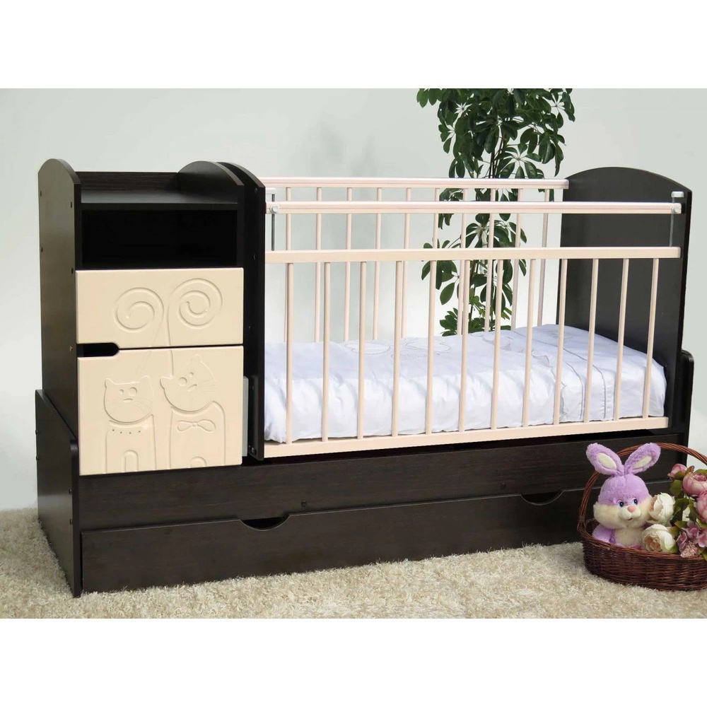 Кровать-трансформер с комодом Элис Ля-Мур венге/ваниль, поперечный ...