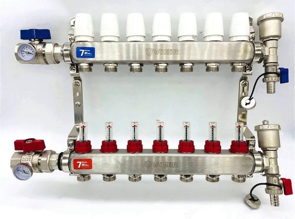 Коллекторная группа с расходомерами и кранами 1"x3/4" нерж. 7 выходов ViEiR арт. VR113-07  #1
