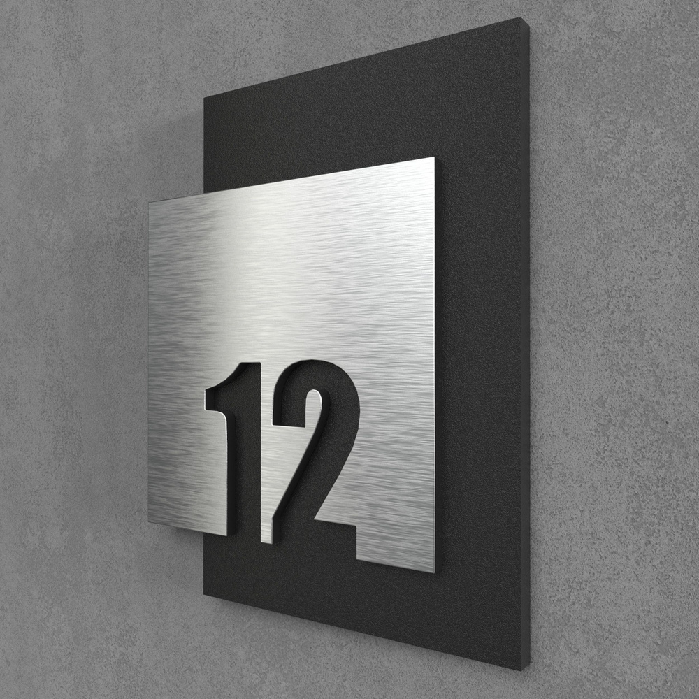 Цифры на дверь квартиры, табличка самоклеящаяся номер 12, 15х12см, царапанное серебро  #1