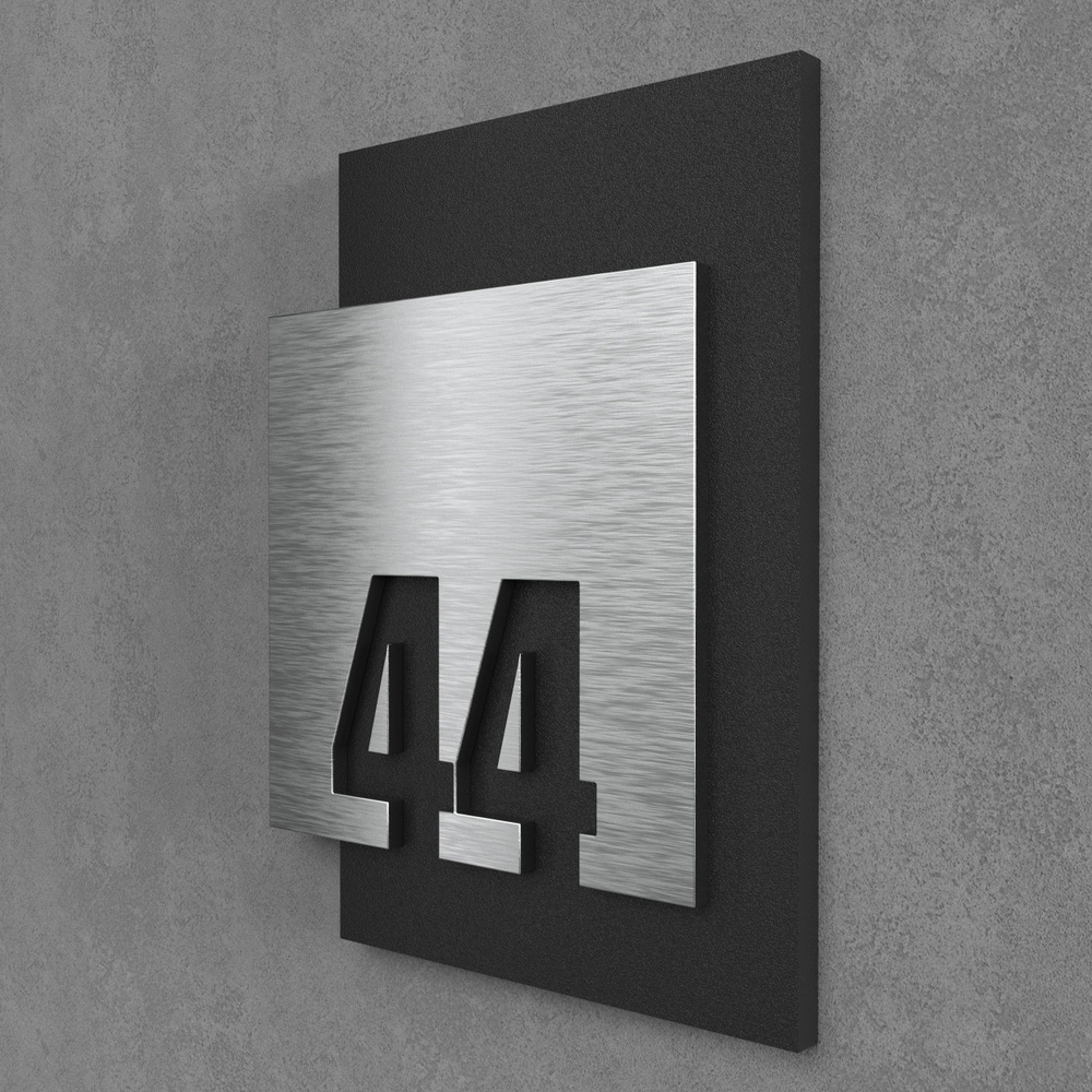 Цифры на дверь квартиры, табличка самоклеящаяся номер 44, 15х12см, царапанное серебро  #1