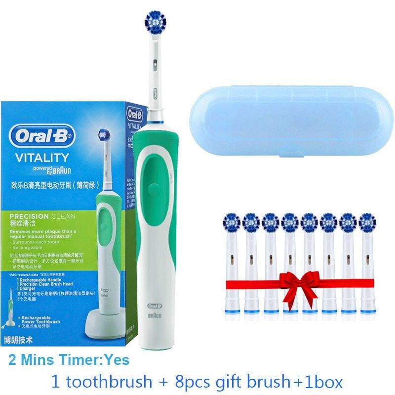 Oral-B Электрическая зубная щетка 1 зубная щетка 1 коробка 8 подарочных насадок, зеленый, белый  #1