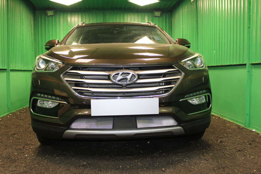 Защитная сетка радиатора хром Hyundai Santa Fe (2015-2018) рестайлинг с ...