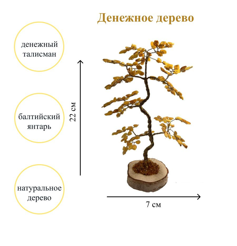 Денежное дерево с листьями из натурального балтийского янтаря на подставке  #1