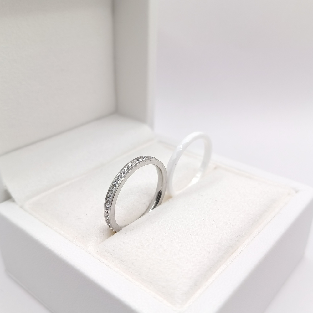 двойное кольцо из керамики с камнями, кольцо дорожка, стильное кольцо ...