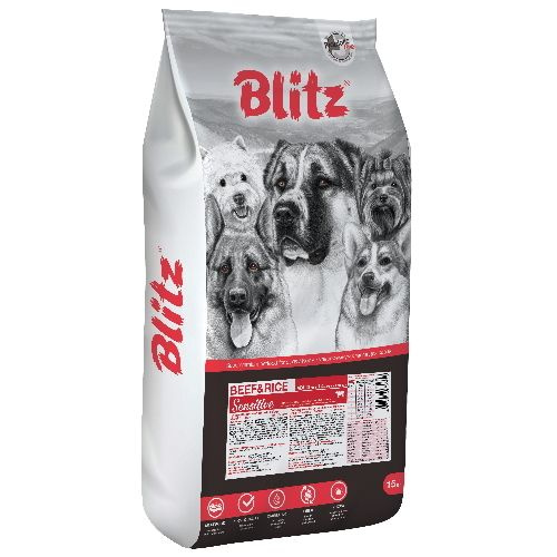 BLITZ ADULT BEEF & RICE корм для взрослых собак Говядина и рис 15кг ...