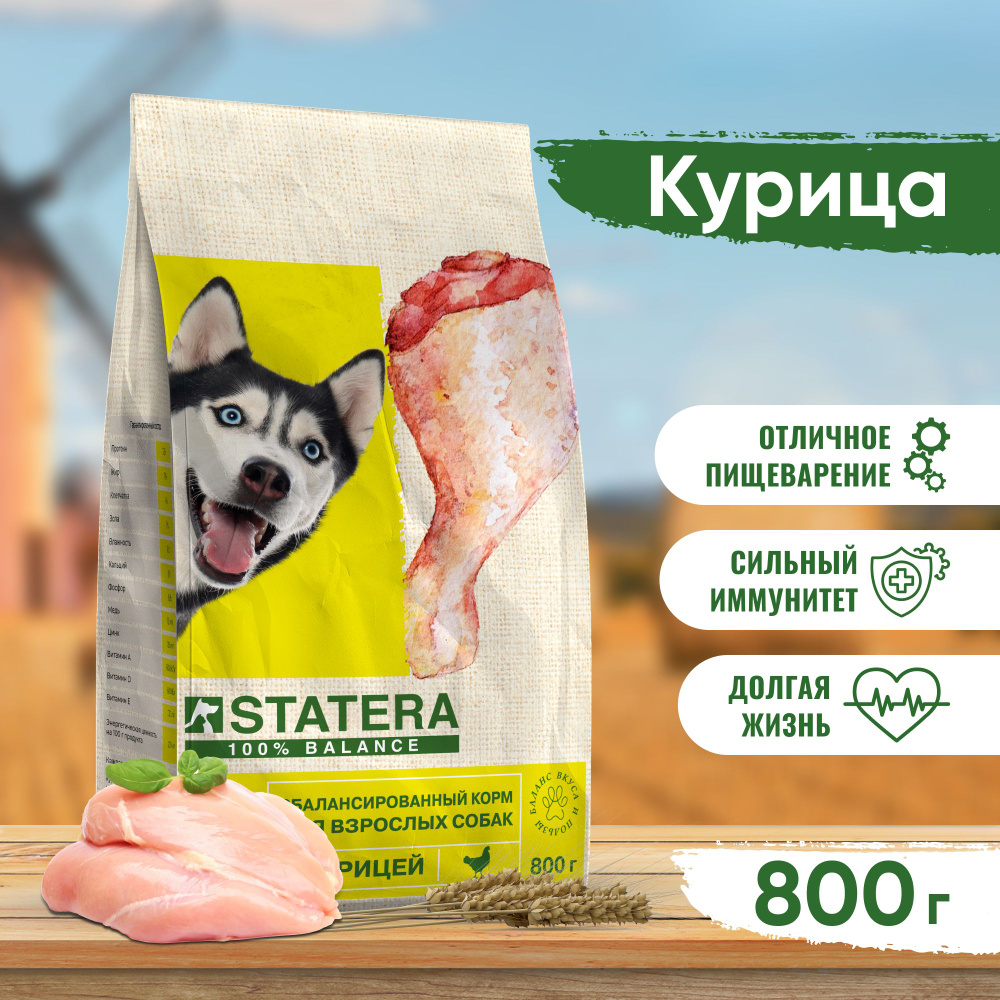 Статера / Корм для собак сухой STATERA с курицей для всех пород, 800г  #1