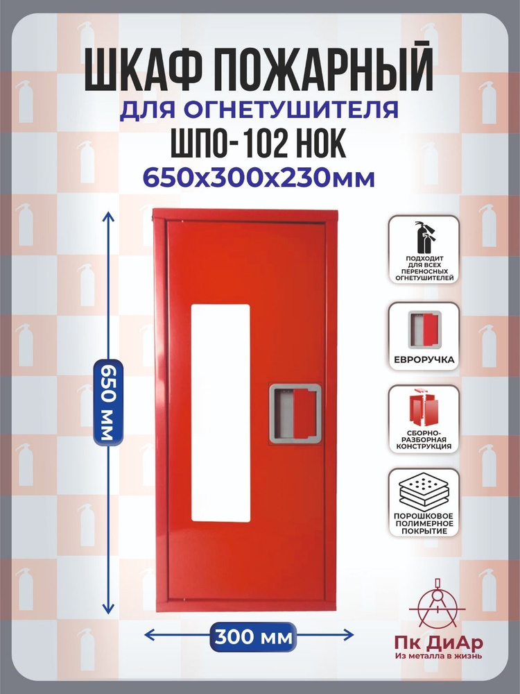 Шкаф пожарный ШПО-102 НОК для огнетушителя ОП/ОУ/ОВП/ОВЭ с окошком и евроручкой  #1