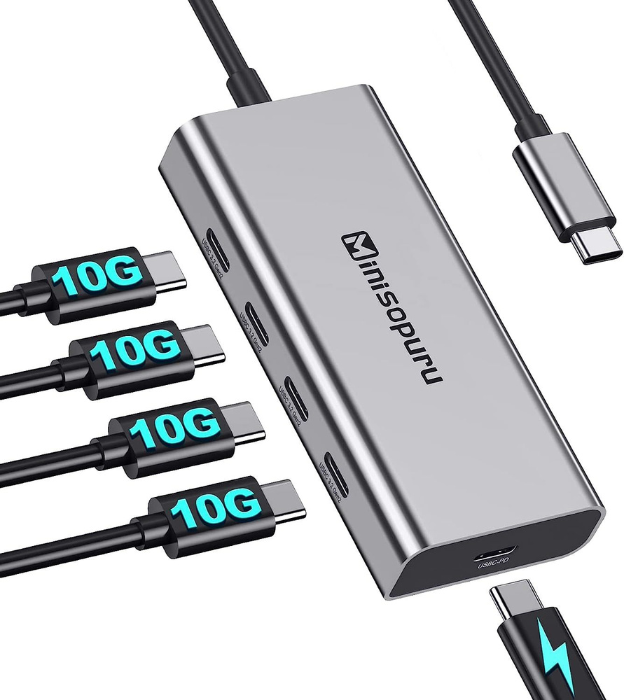 Многопортовый адаптер Minisopuru USB C Hub 10 Гбит/с для ноутбука с PD 100  Вт (не поддерживает видео)