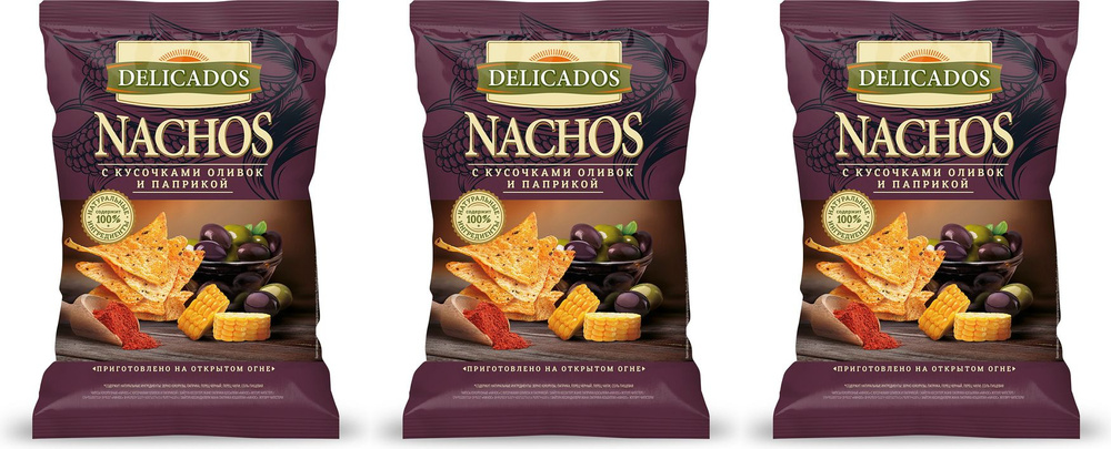 Начос кукурузные Delicados Nachos с кусочками оливок и паприкой, комплект: 3 упаковки по 150 г  #1
