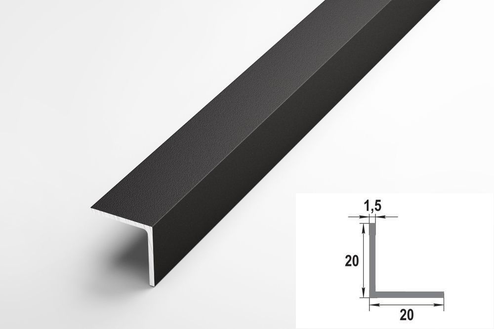 Уголок алюминиевый 20x20 мм, длина 2,7 м, профиль угловой внешний Лука УП 06-27, окрас черный 015  #1