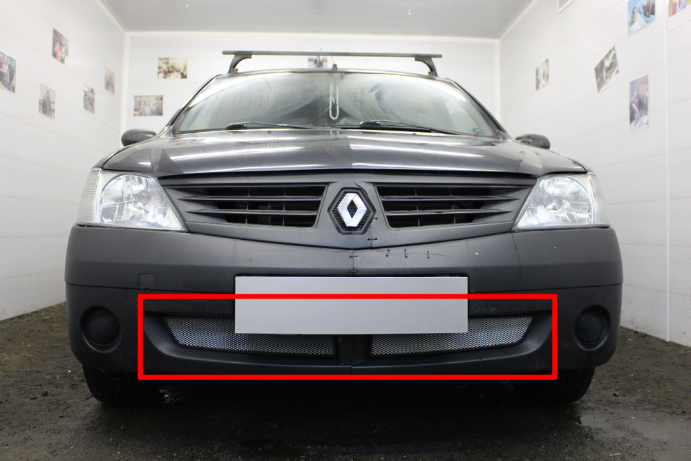 Защитная сетка радиатора низ хром Renault Logan (2004-2009) / съемная ...