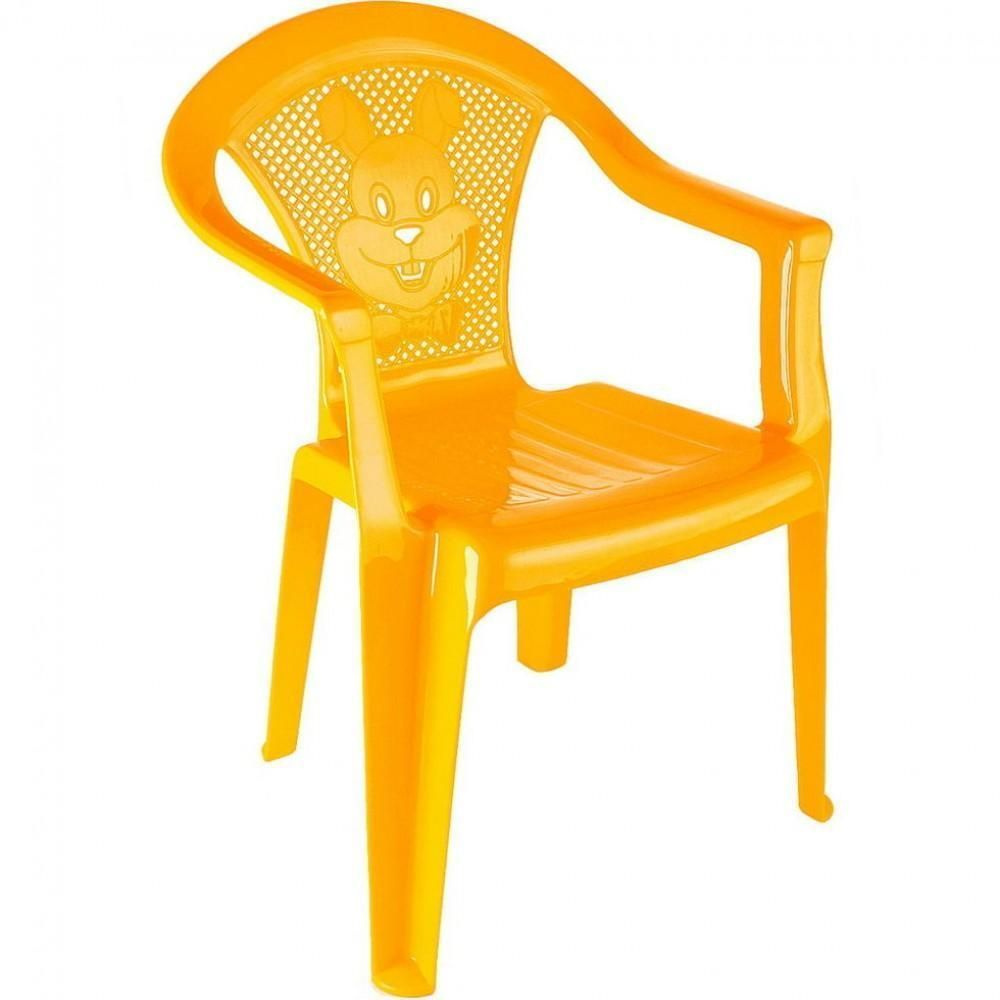 Кресло пластиковое детское Желтое 37х36 h54см с широкой спинкой  #1