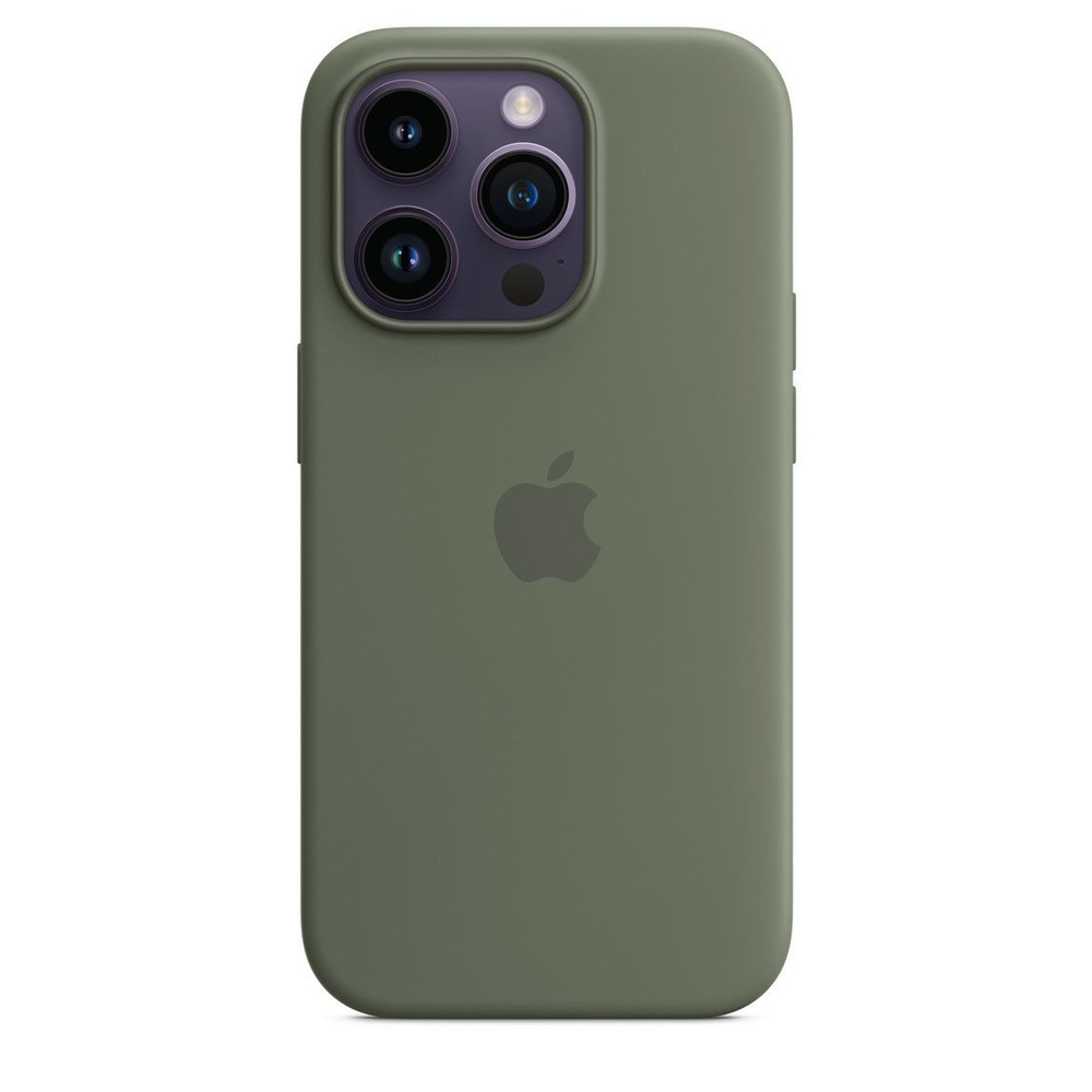 Чехол-накладка для iPhone 14 Pro Max / Silicone Case MagSafe / Olive +  Защитное стело Sparta