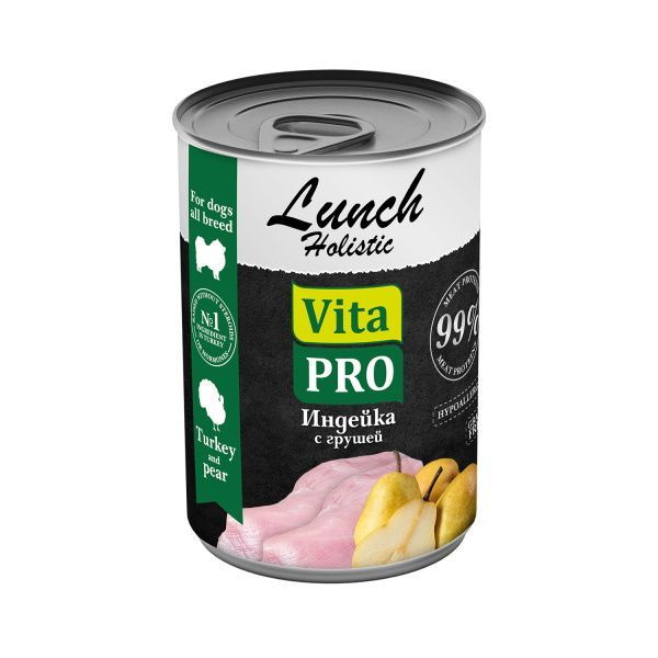 Влажный корм VITA PRO LUNCH консервы 400 г для собак индейка с грушей (6 шт)  #1