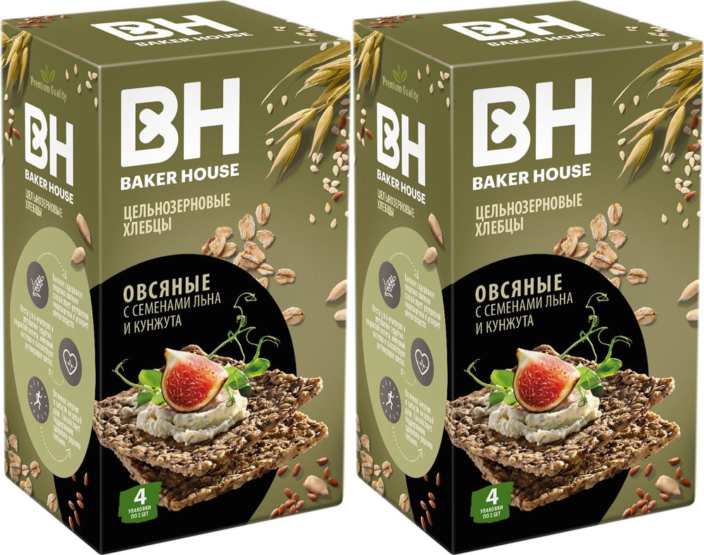 Хлебцы овсяные Baker House цельнозерновые лен-кунжут, комплект: 2 упаковки по 180 г  #1