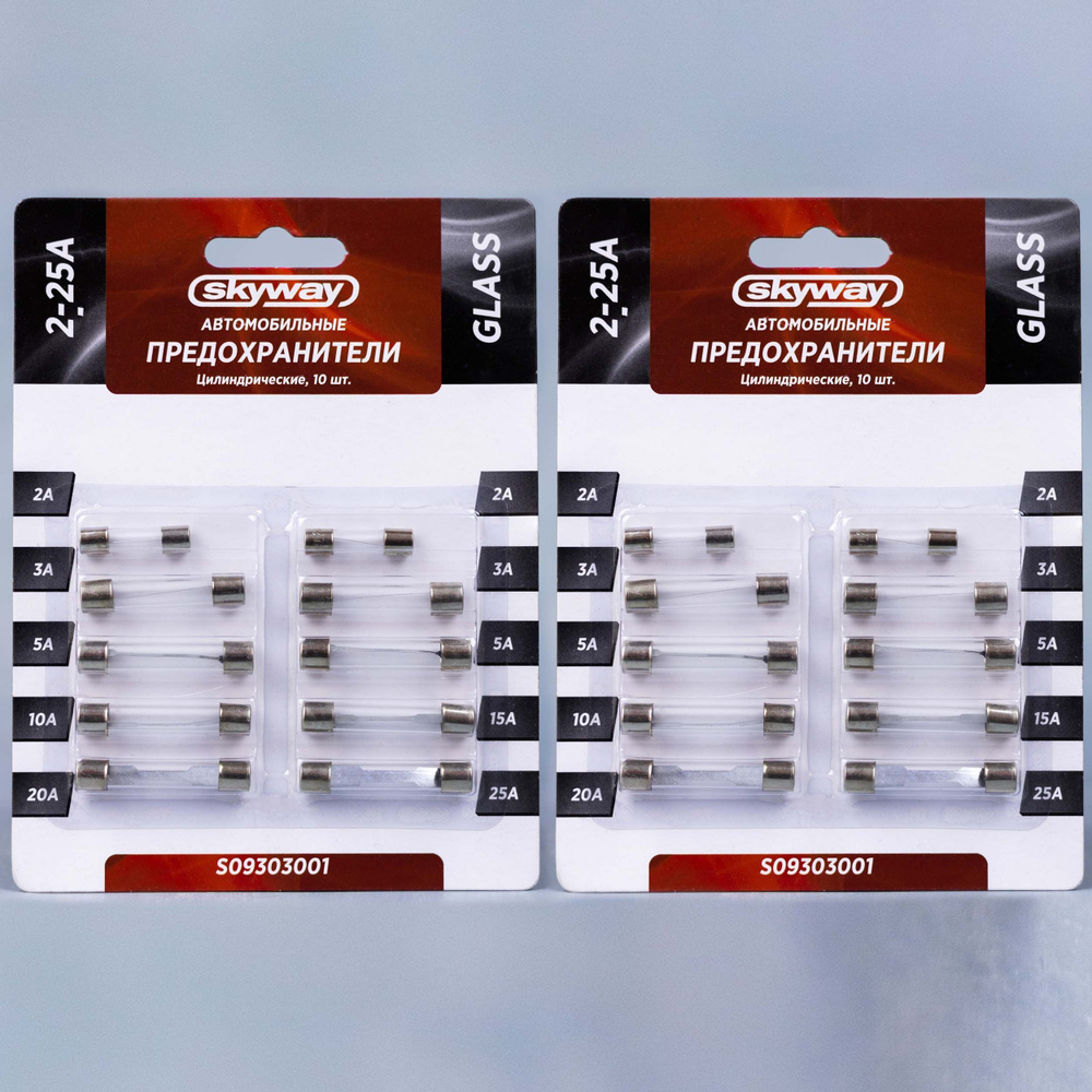 Предохранители автомобильные цилиндрические 2-25А SKYWAY 10 шт ...