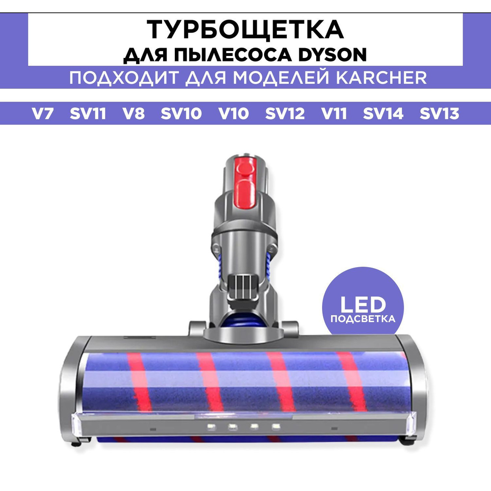 Турбощетка (Turbo brush) c LED подсветкой для пылесоса Dyson V7 V8 V10 V11 моторизованная щетка насадка #1