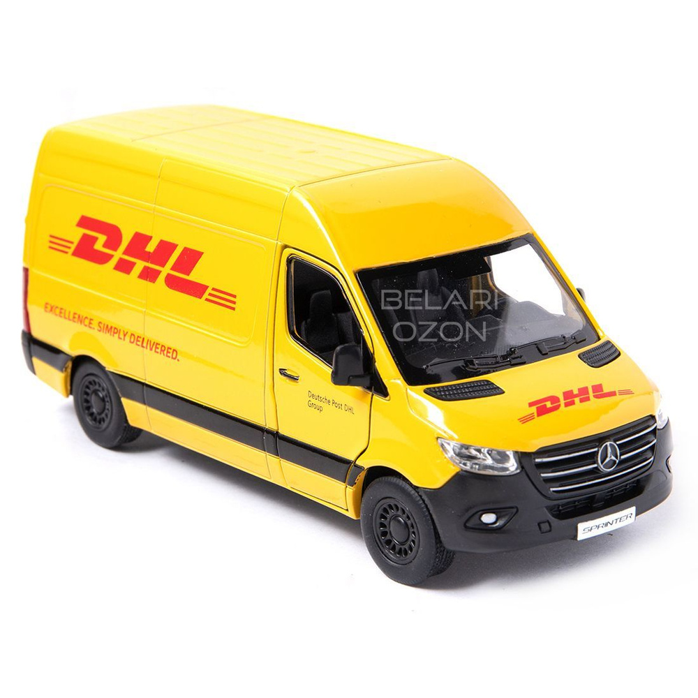 Машинка металлическая Kinsmart 1:48 Mercedes-Benz Sprinter DHL Edition  (Мерседес Спринтер) KT5429D инерционная, двери открываются / Доставка DHL -  купить с доставкой по выгодным ценам в интернет-магазине OZON (562626941)