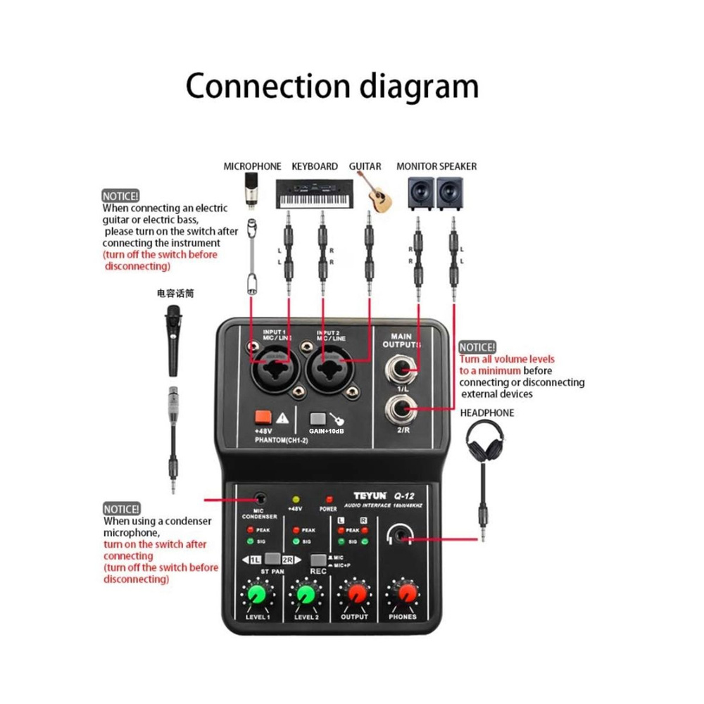Звуковая карта TEYUN Q-12 с интерфейсом 4-канальной стереосистемы 48 В ...