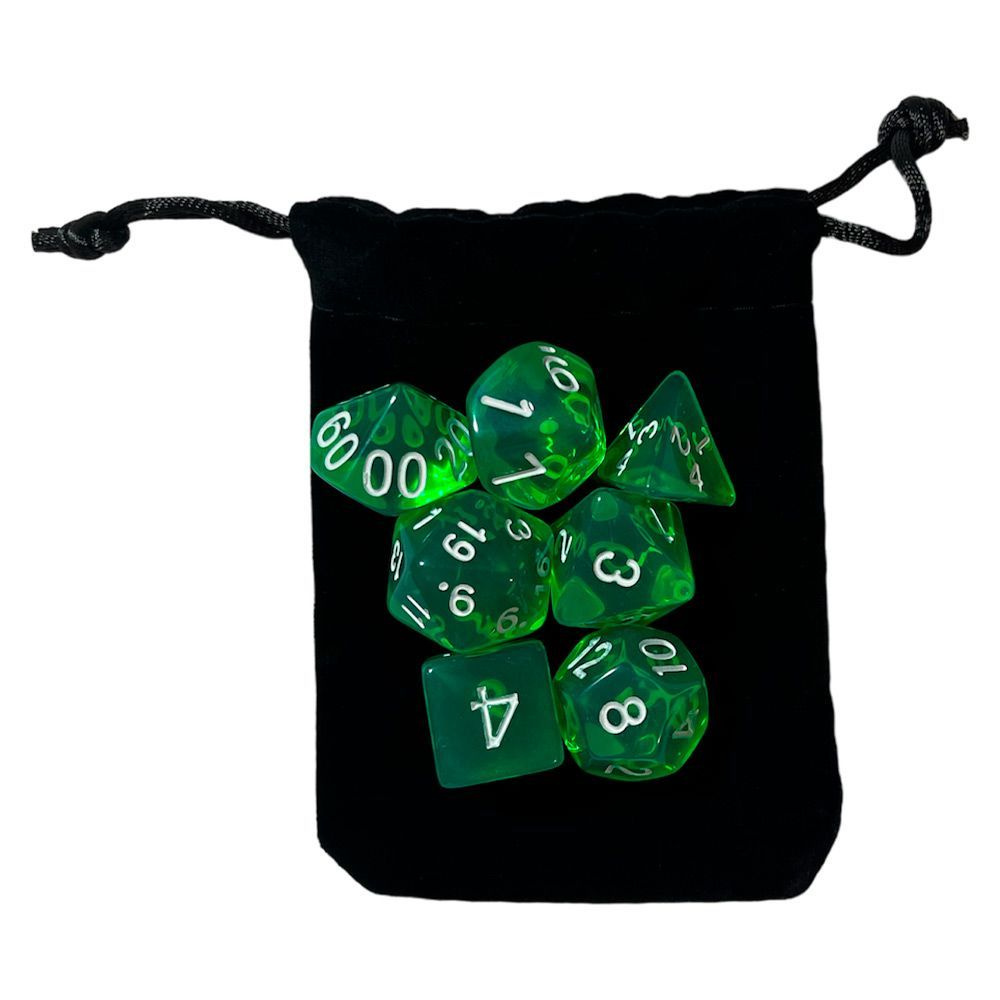 Набор кубиков для DnD (Dungeons and Dragons, ДнД), прозрачные зелёные ...