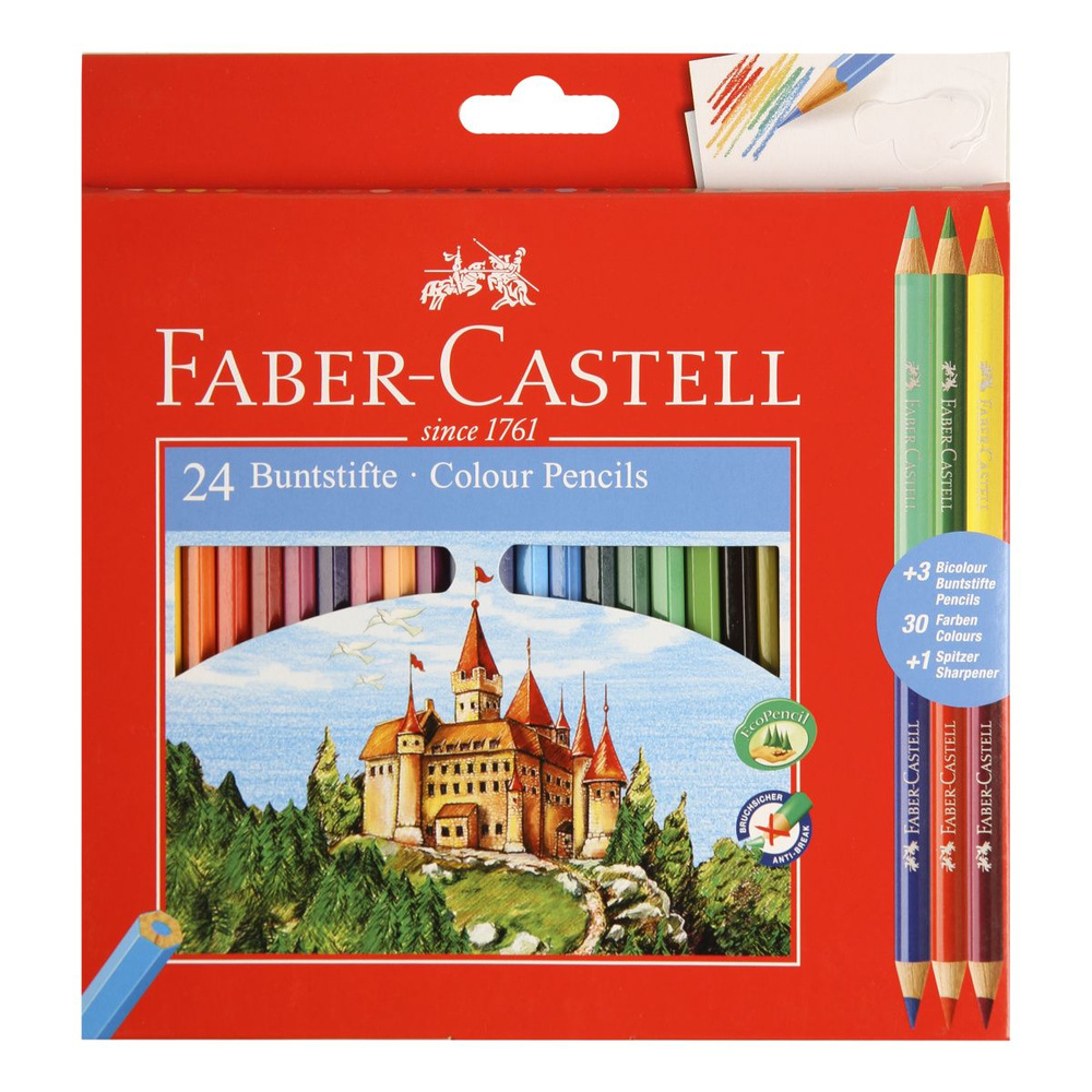 Карандаши цветные 24+6 цветов, дерево, шестигранный, точилка Faber-Castell 110324  #1