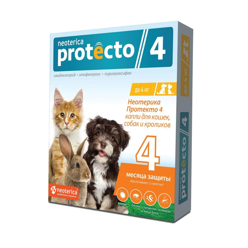 Капли на холку для кошек и собак Neoterica Protecto весом до 4 кг. 2 пипетки.  #1