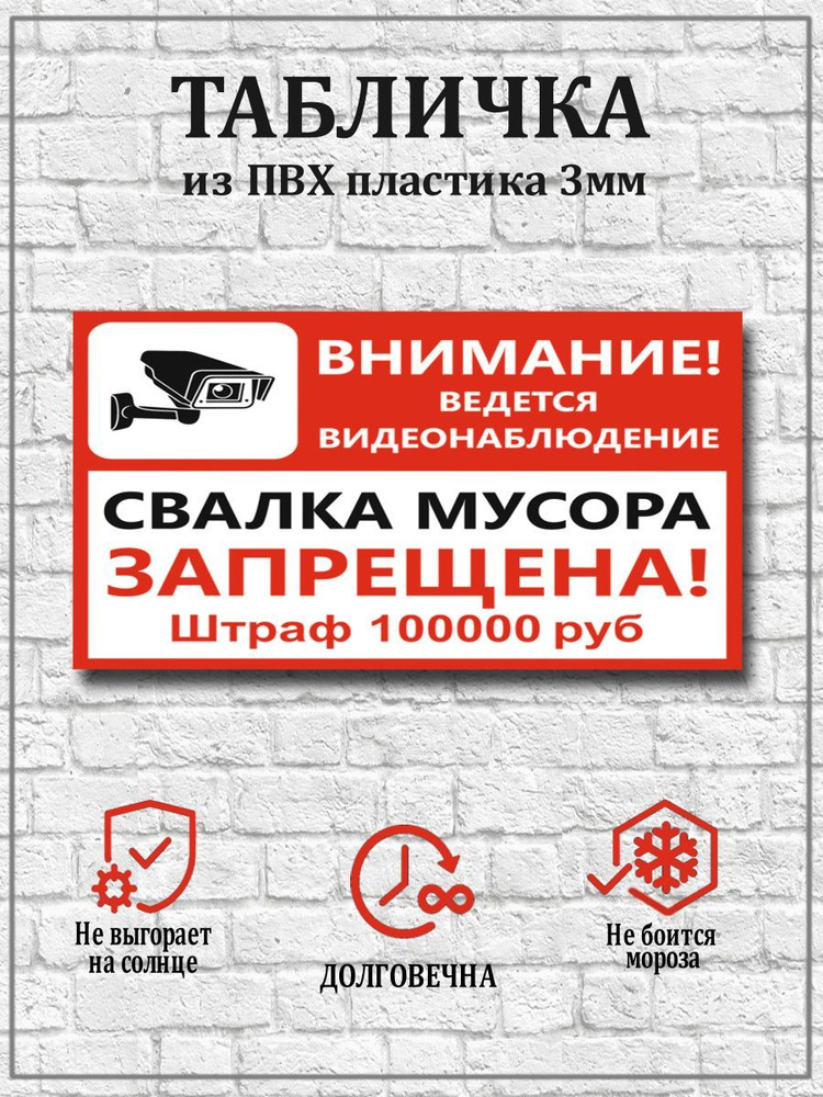 Табличка "Внимание! Ведется видеонаблюдение-свалка мусора запрещена ...