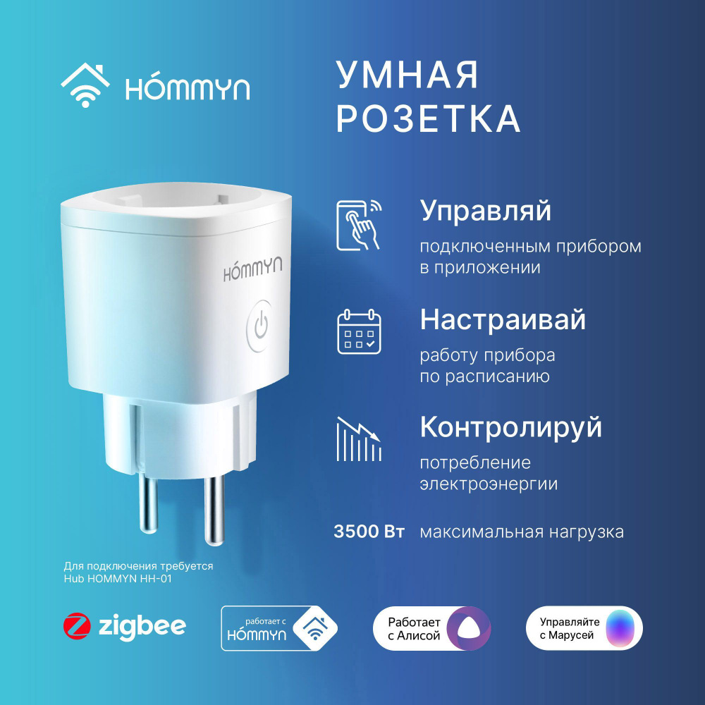 Розетка умная HOMMYN Smart Plug RKNZ01 - купить по низкой цене в  интернет-магазине OZON (1215170550)