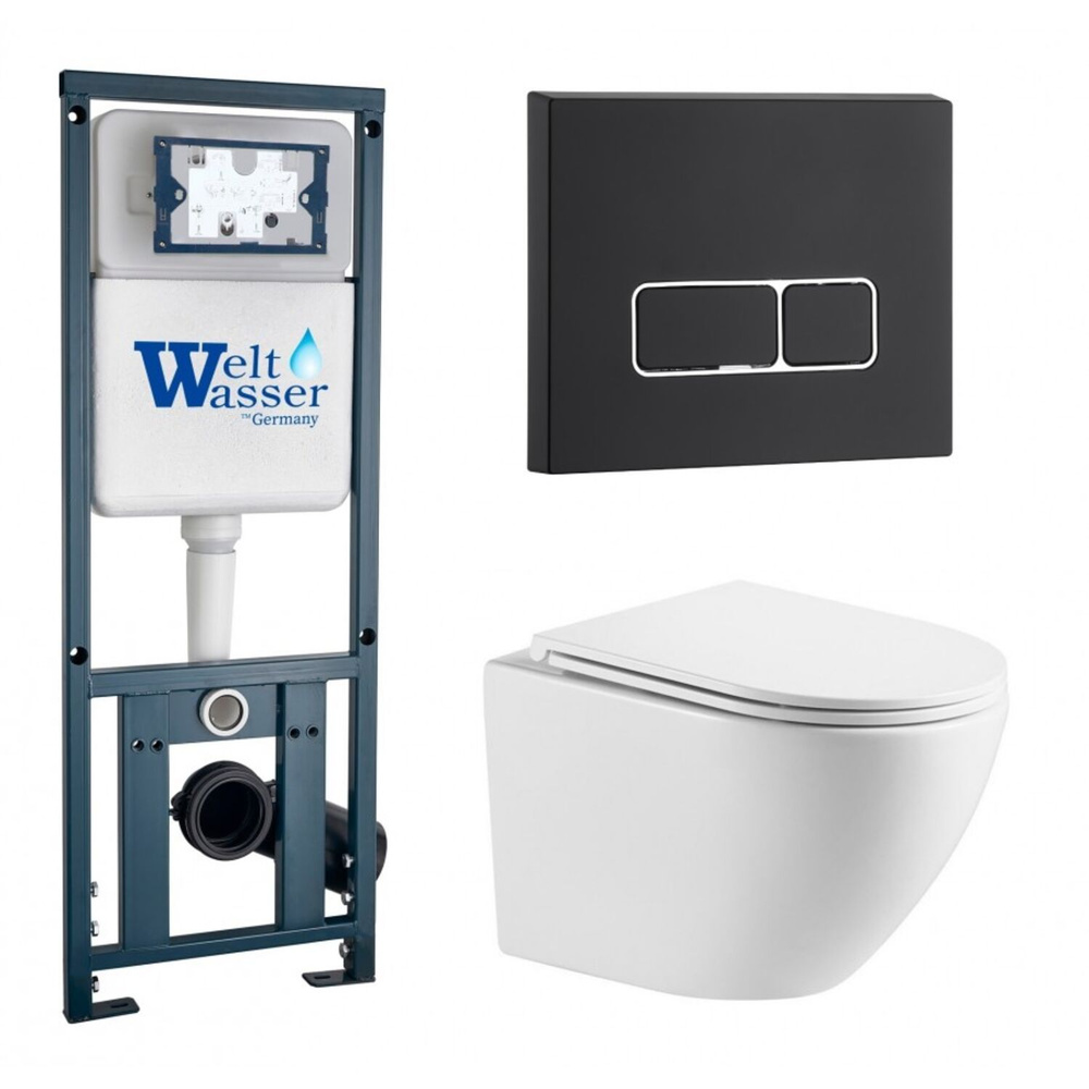 Комплект: Weltwasser Инсталляция Mar 410+Кнопка Mar 410 SE MT-BL черная+Merzbach 043 GL-WT белый унитаз #1