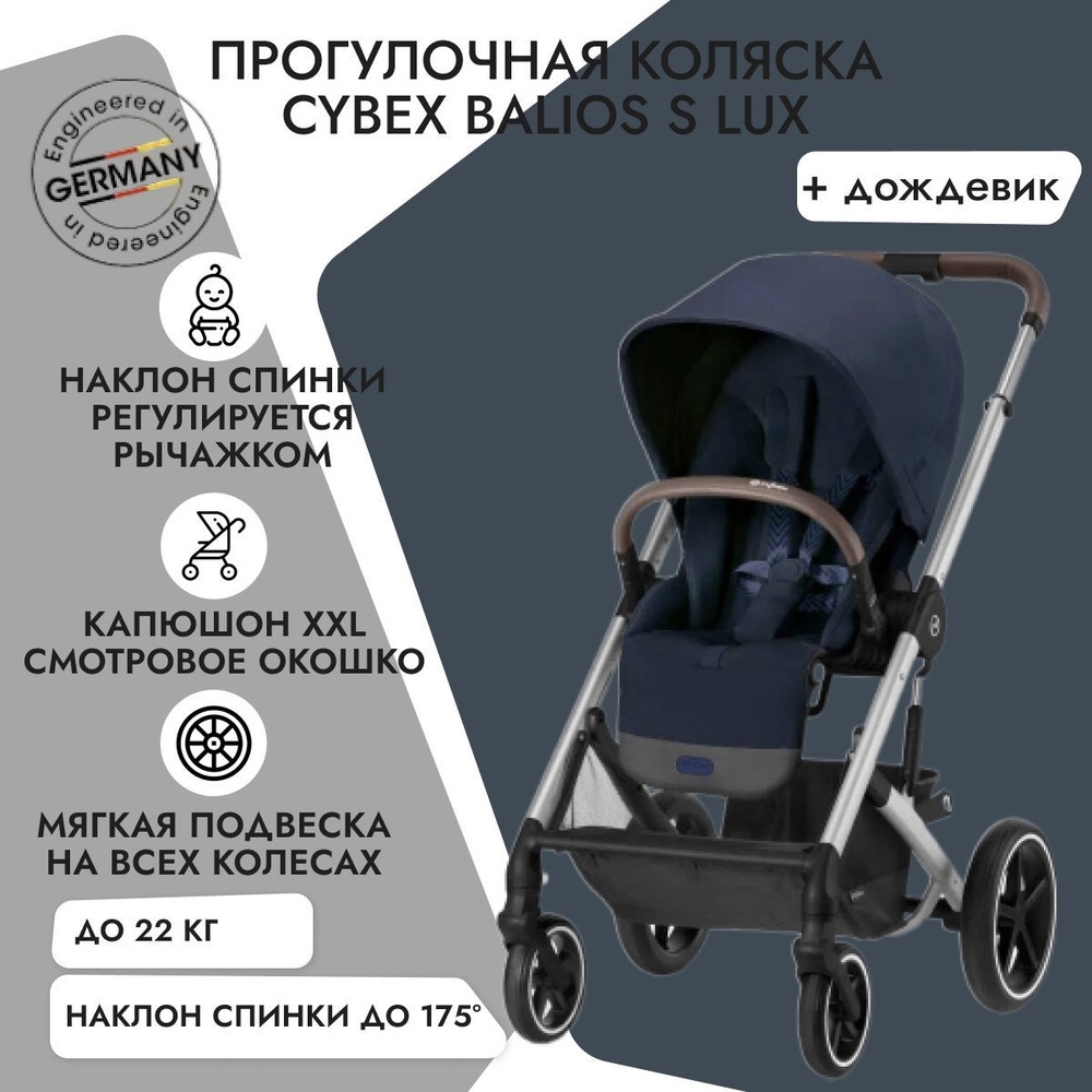 Cybex Balios S LUX NEW 2023 Ocean Blue с дождевиком, новая модель с амортизацией, прогулочная коляска #1