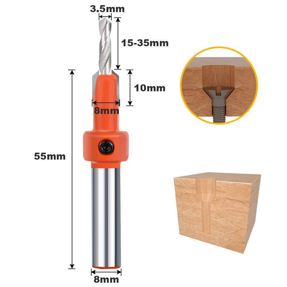 Набор сверл с зенковкой для деревообработки 1шт. 8 мм. с зенкером / пилотное  #1