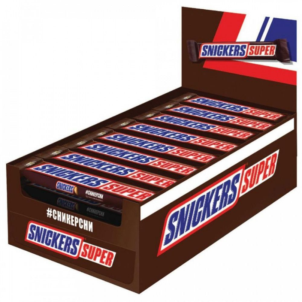 Шоколадный батончик Snickers Super, 32 шт по 80 г / Нуга, карамель ...