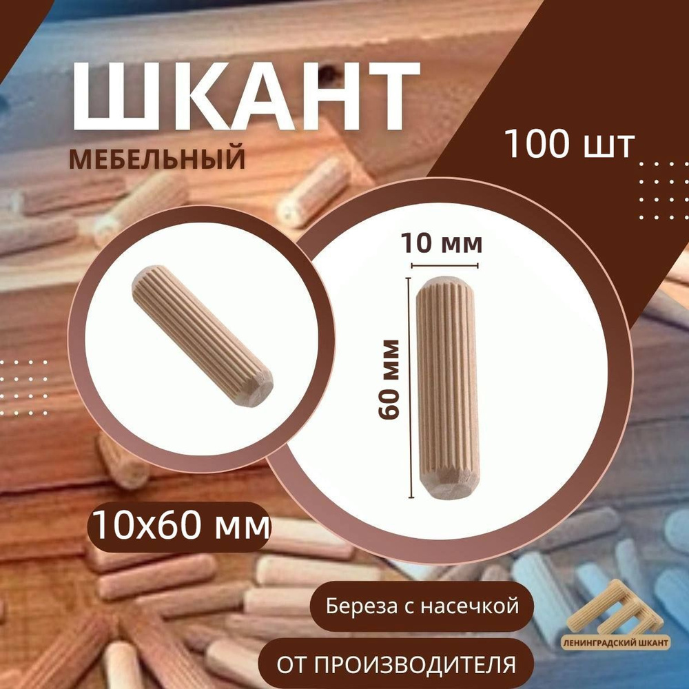 Шкант мебельный деревянный 10x60 мм, 100 шт #1