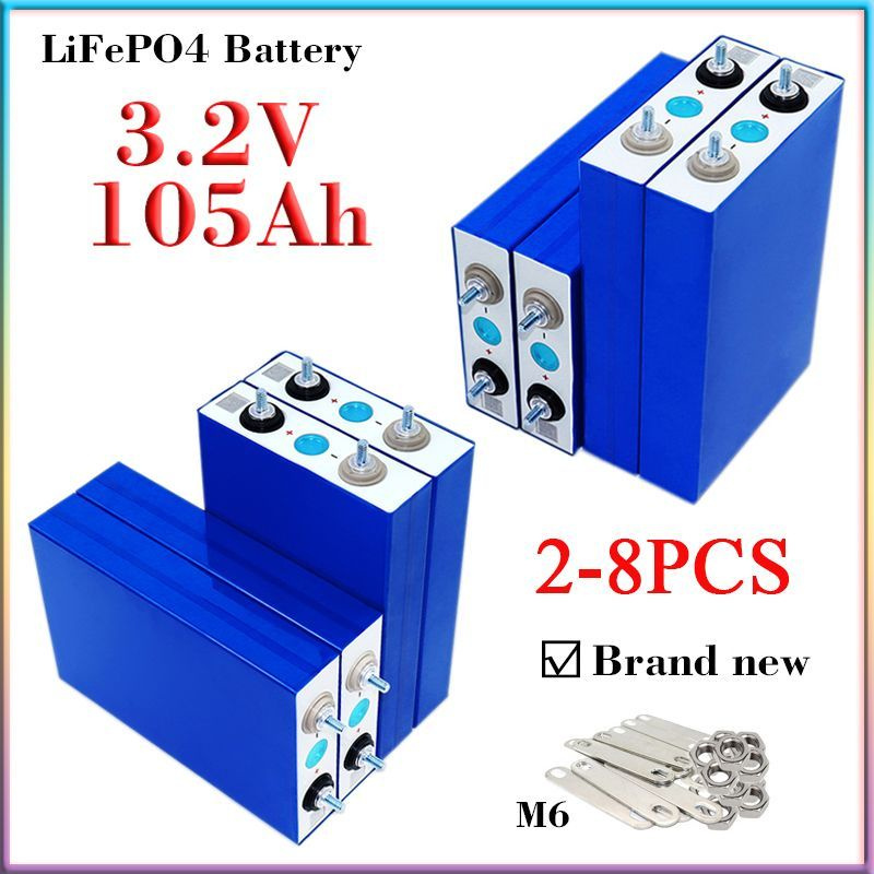 2 - 8 шт Новый 3.2V 105Ah Lifepo4(Фосфат железа лития) аккумулятор, 3C ...