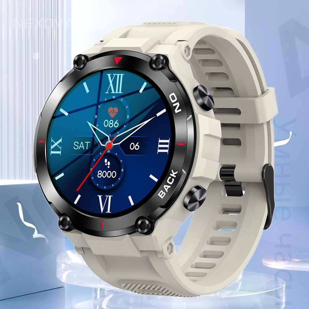 Купить смарт-часы NEXOVA ATRON Smartwatch GPS 15 Военный стандарт Открытый  Водонепроницаемый Bluetooth Звонок Сердечный ритм Кровяное давление  Кислородный мониторинг сна QC6039, экран 1.32