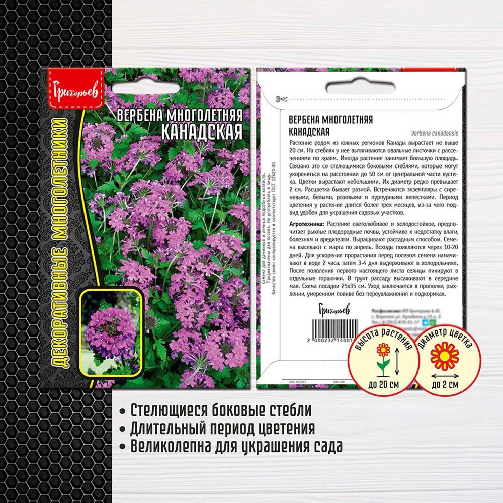 Вербены Григорьев Вербены_Многолетняя Канадская 0,05г. - купить по выгодным  ценам в интернет-магазине OZON (1268499775)