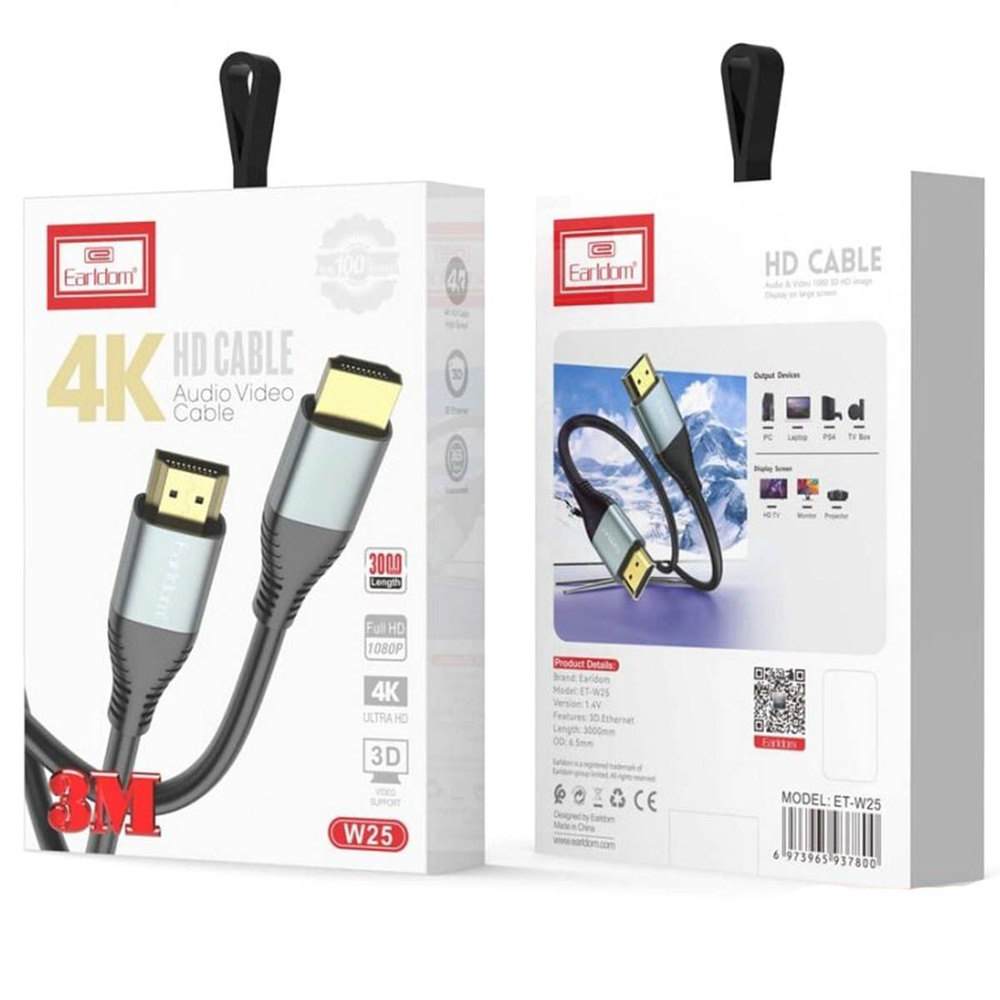 Кабель Earldom HDMI кабель 4К UltraHD 3D Eardlom W25 2 метра - купить ...