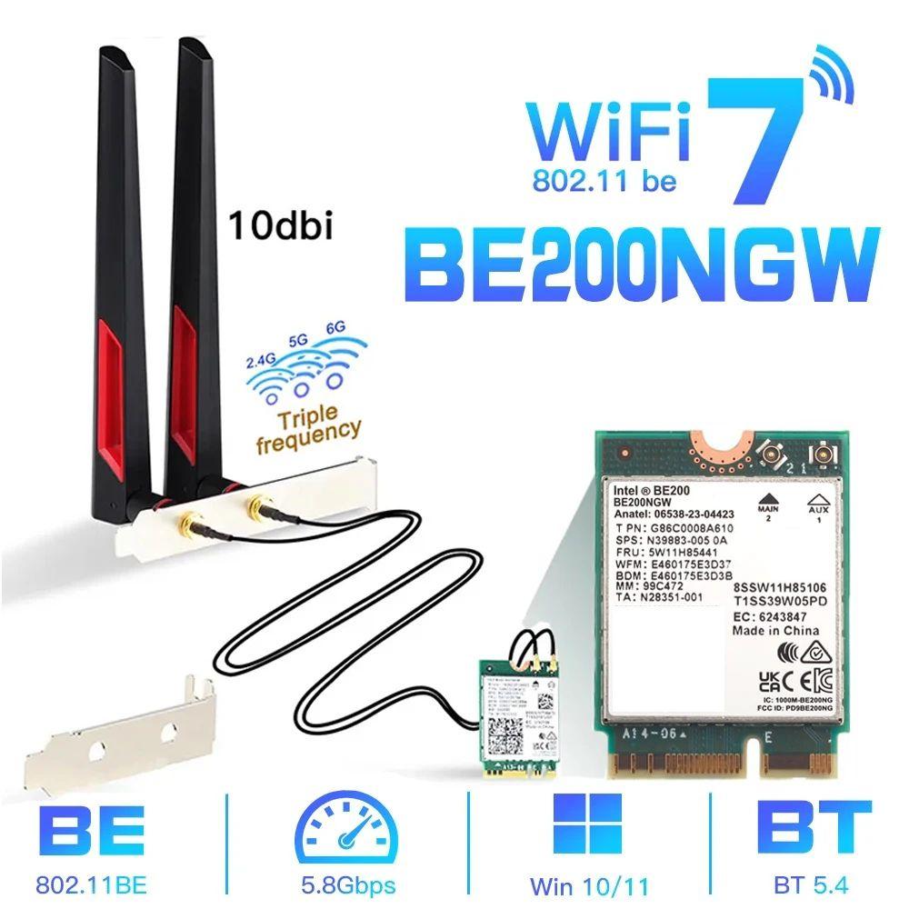 Intel Wi-Fi-адаптер WiFi 7 Адаптер Intel BE200 Bluetooth 5.4 M.2key Eс ...