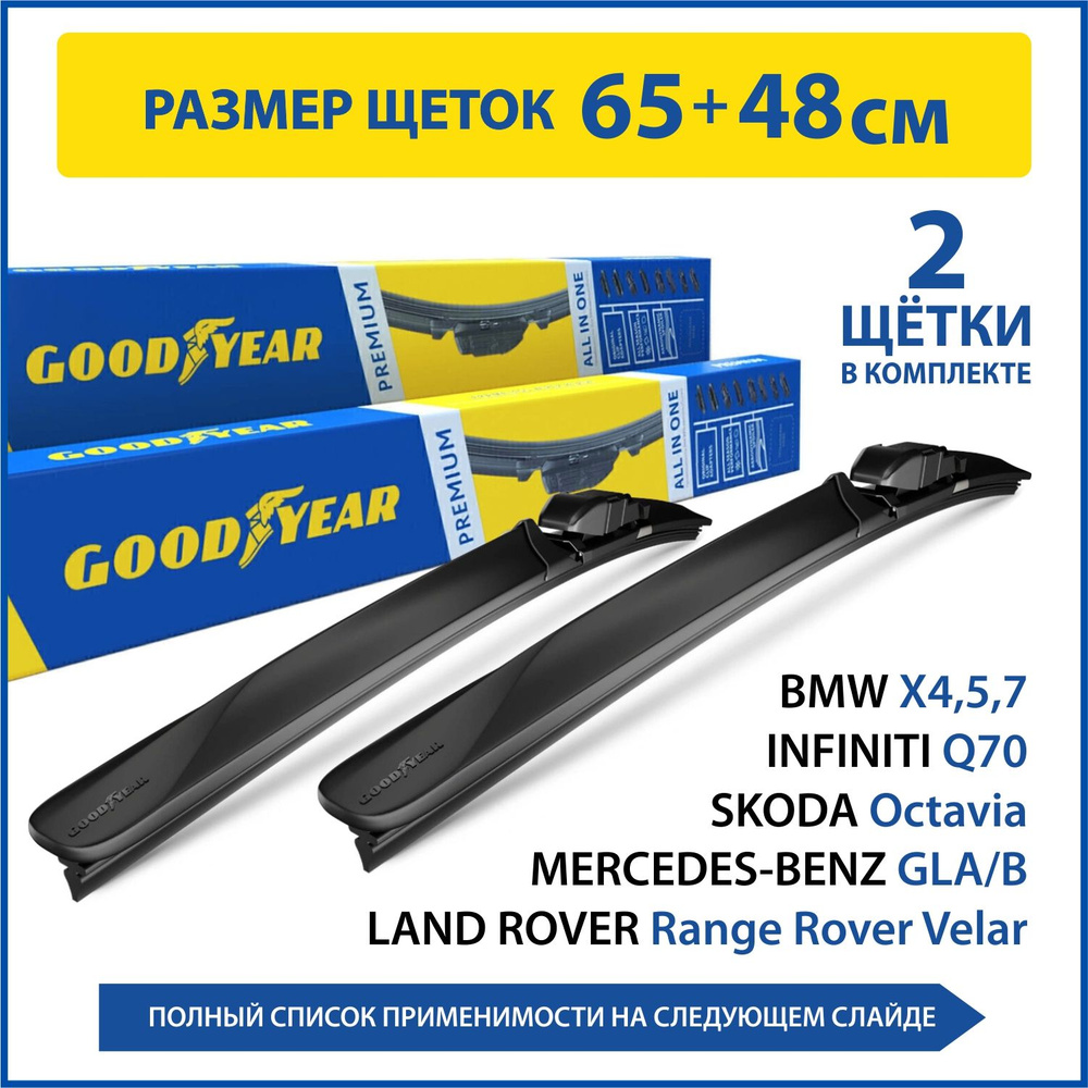 Комплект бескаркасных щеток стеклоочистителя Goodyear KITP65480, крепление  Боковой зажим (Pinch tab), Боковой штырь (Side pin) - купить по выгодной  цене в интернет-магазине OZON (1138250899)