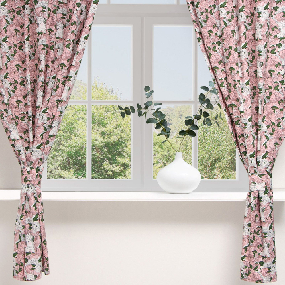 Комплект штор на шторной ленте для кухни Этель Попугай 149x180 см цвет розовый  #1