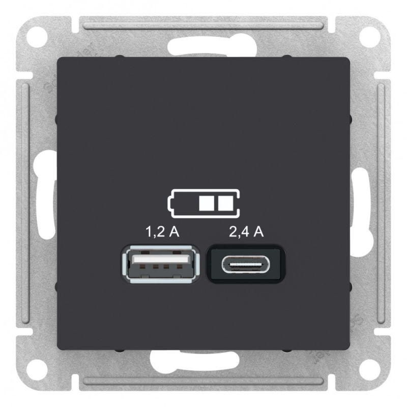 Розетка USB AtlasDesign тип A+C 5В/2.4А 2х5В/1.2А механизм карбон SE ATN001039  #1