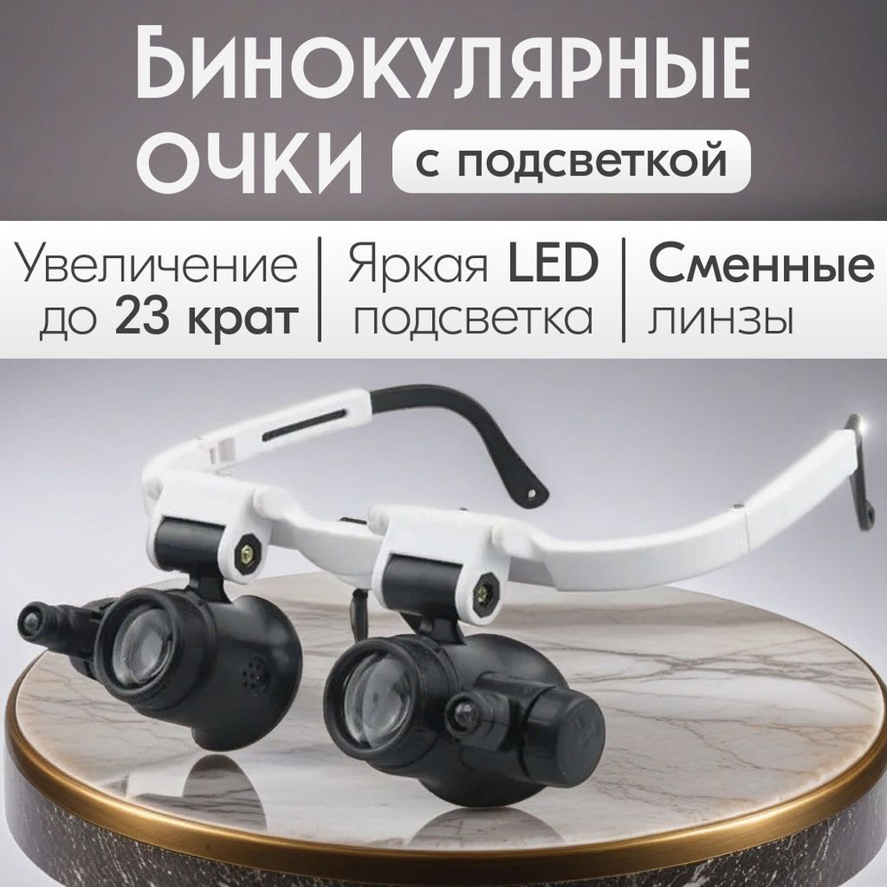 Лупа-очки бинокулярная с LED подсветкой, Ювелирные очки - купить с ...