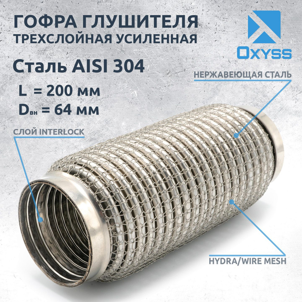 Гофра глушителя 64x200 Hydra/WireMesh (трехслойная усиленная)