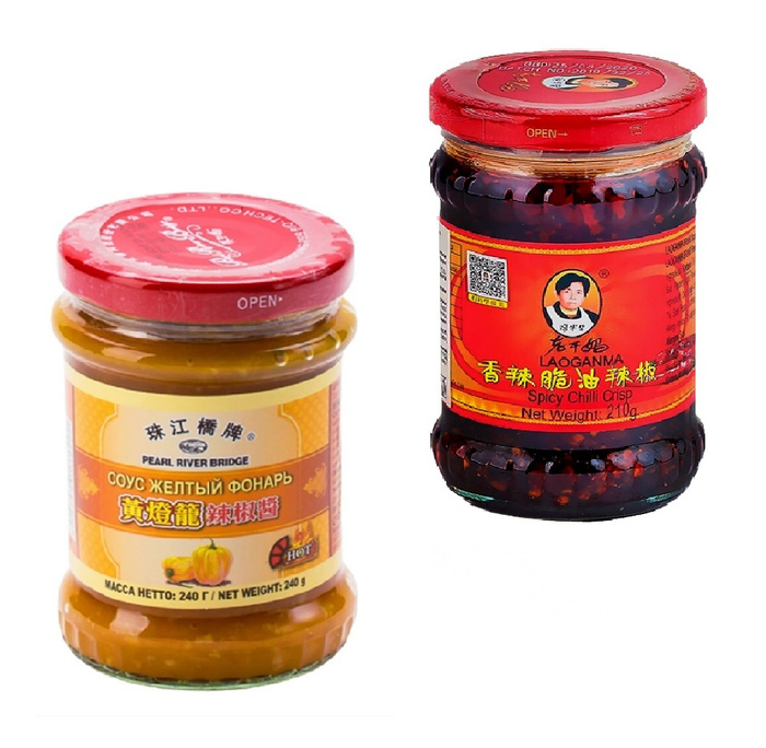 Сет острых соусов: острый с хрустящим перцем чили, Lao Gan Ma, 210г и ...