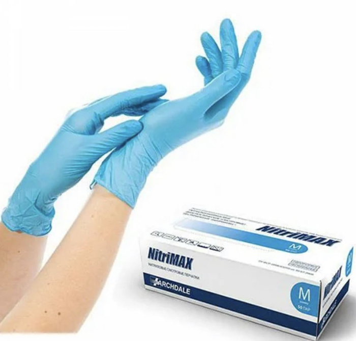 Перчатки медицинские NitriMax, 1, M, голубой - купить с доставкой по ...