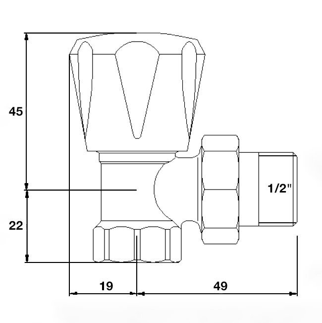 Клапан радиаторный VALTEC угловой 1/2" с полусгоном VT.007.LN.04