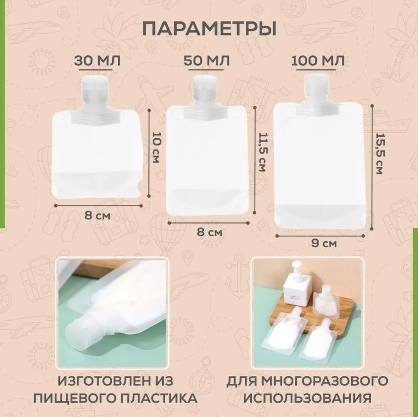 Флаконы дорожные 9 шт / Дорожный набор флаконов для путешествий ...