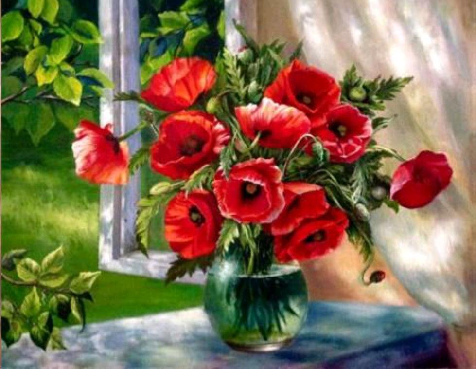 Алмазная мозаика на подрамнике 40x50. Маки. / GA70526 /полное заполнение